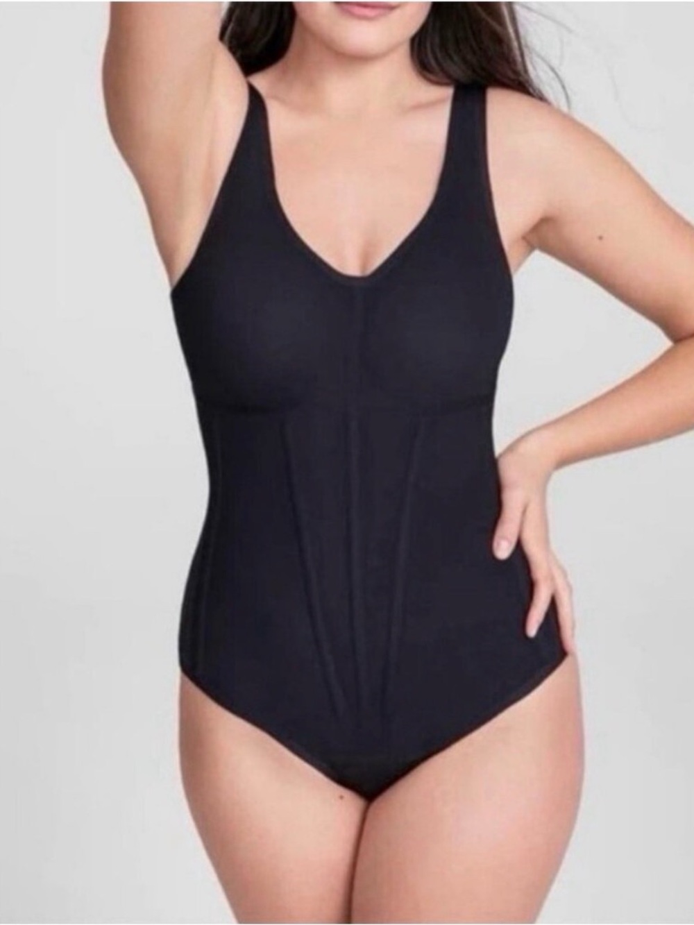 Honeylove Womens Boldness Bodysuit Sz Medium Jet Black Shaping Boned Shapewear